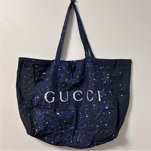Gucci Constellation Astrology Large Blue Stars Logo Cotton Shopper Tote Bag